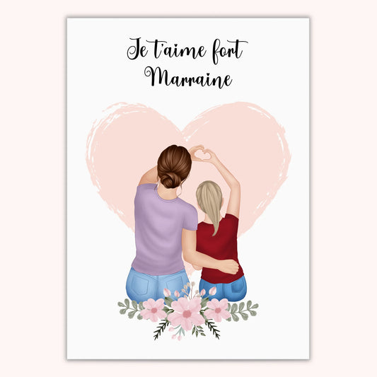 Affiche Personnalisée - Marraine je t'aime fort