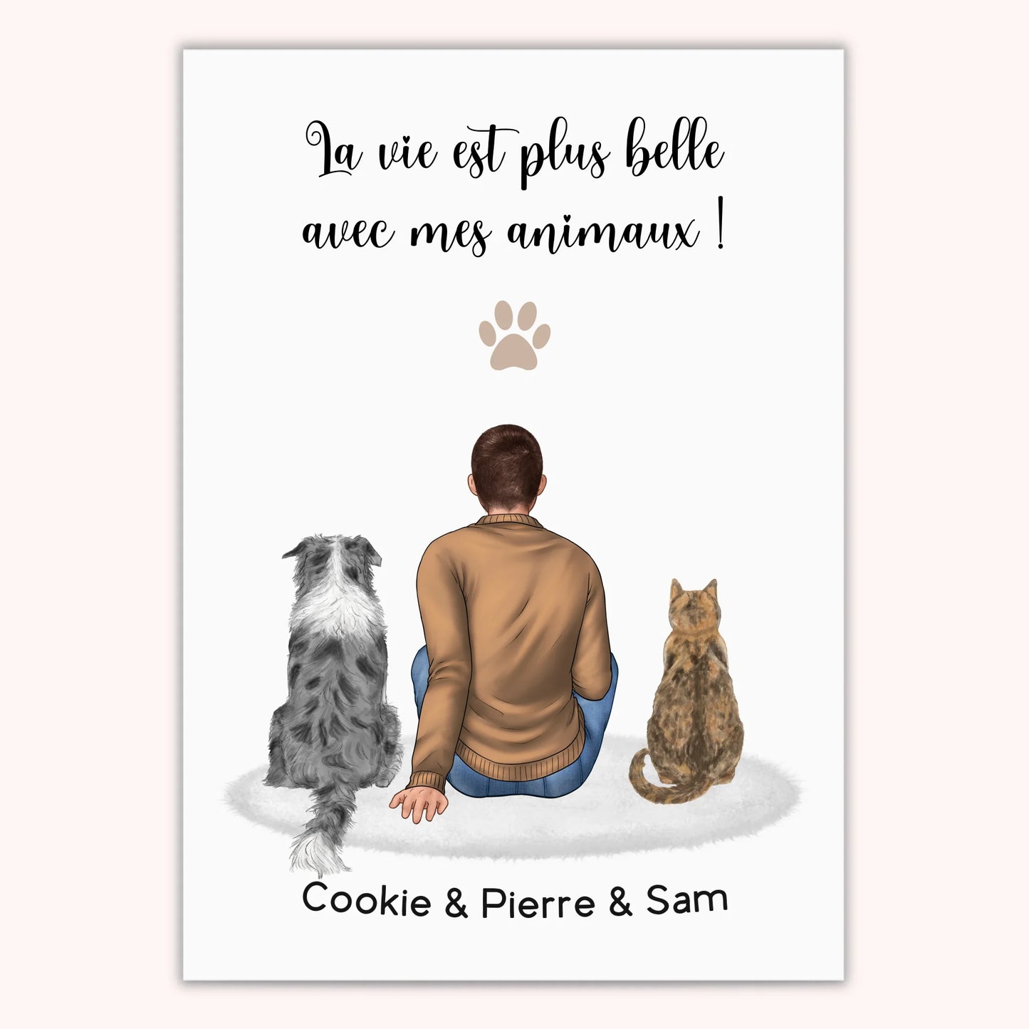Affiche Personnalisée - Homme et Animaux Chat & Chien