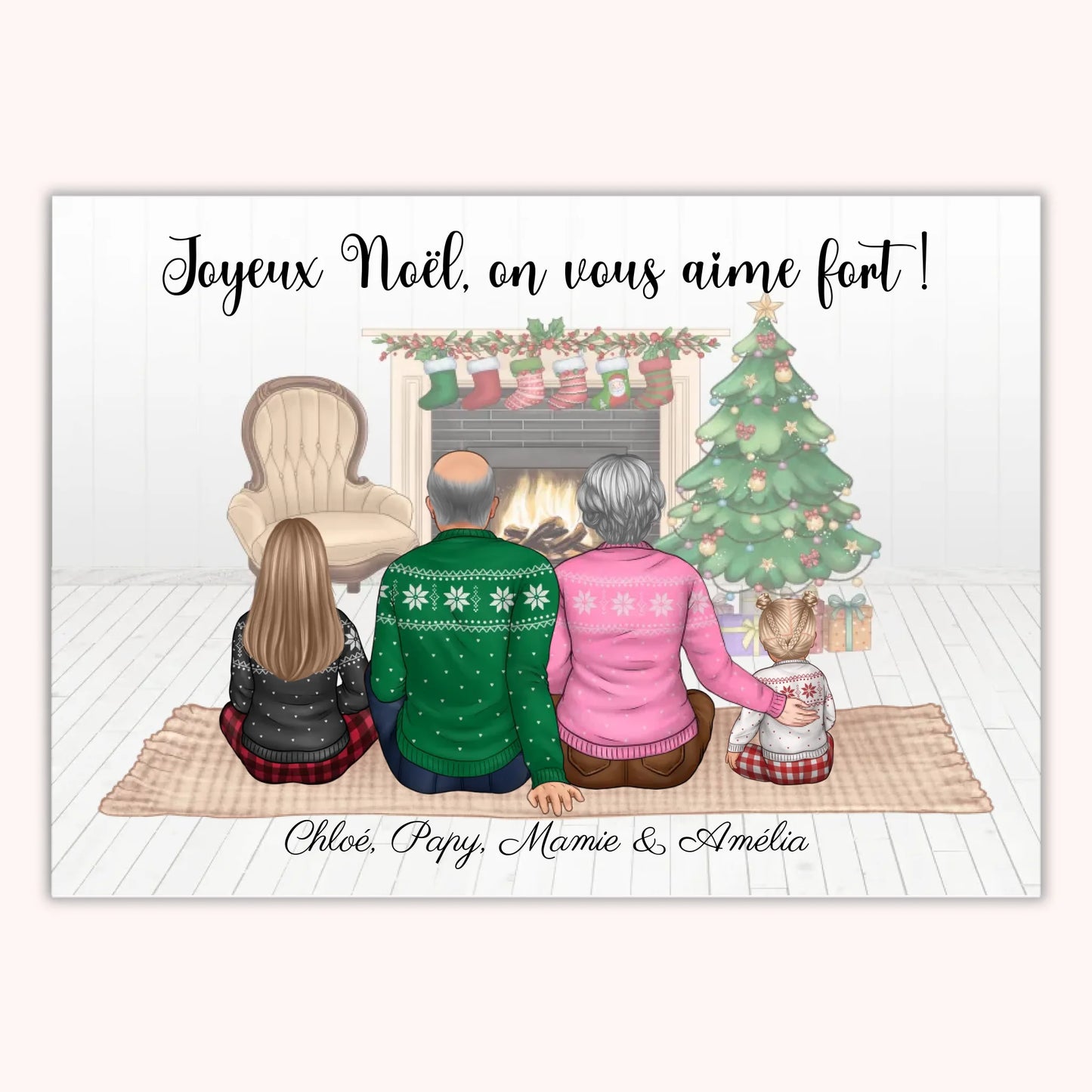 Affiche Personnalisée - Papy Mamie et petits-enfants Noël