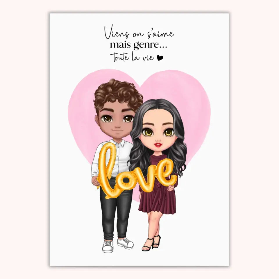 Affiche Personnalisée - Couple Chibi - Saint-Valentin