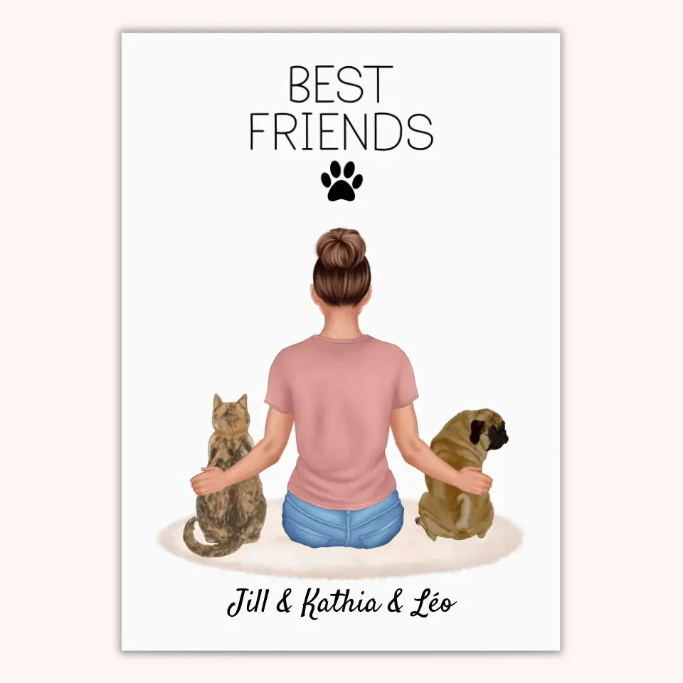 Affiche Personnalisée - Femme et Animaux Chat & Chien