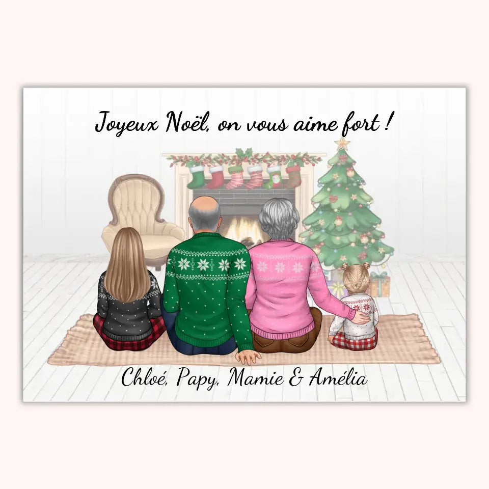 Affiche Personnalisée - Papy Mamie et petits-enfants Noël