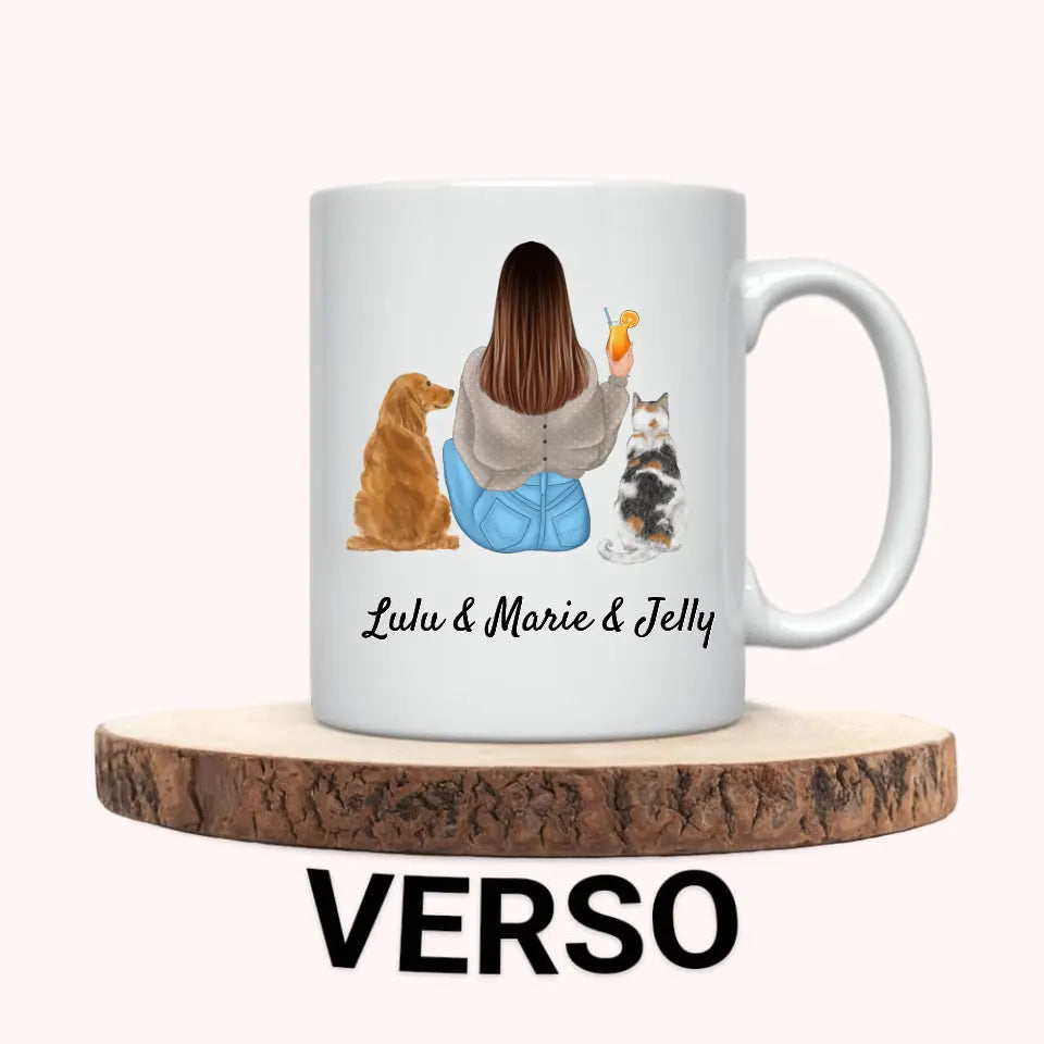 Mug Personnalisé - Femme et Animaux - Chien Chat et Lapin