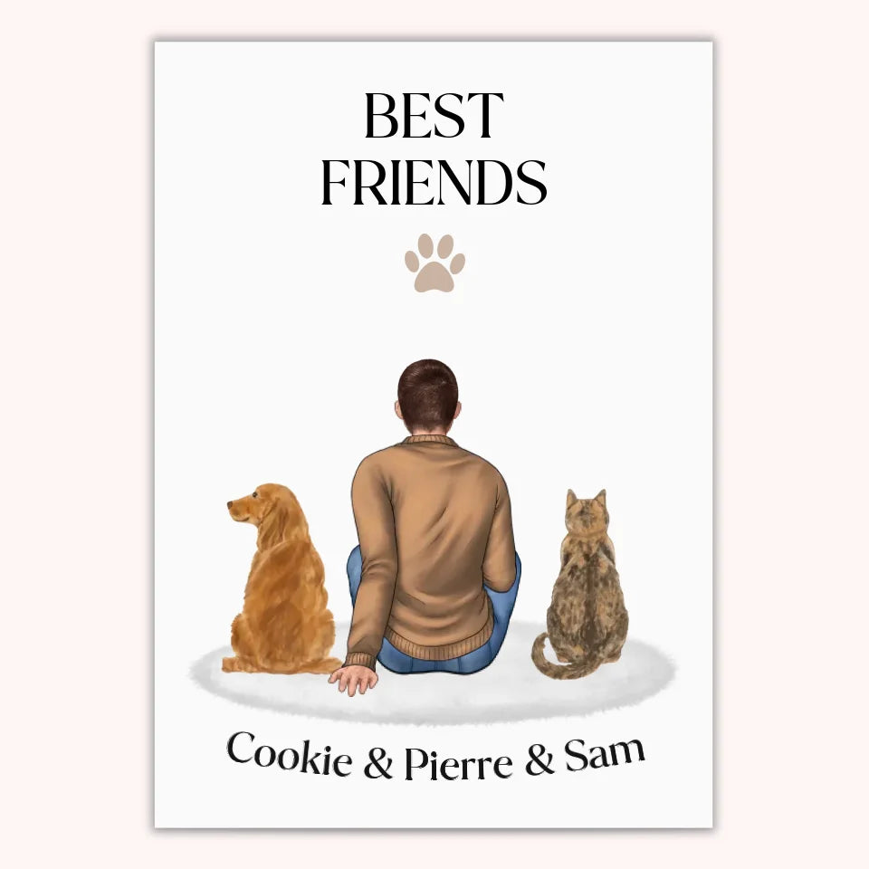 Affiche Personnalisée - Homme et Animaux Chat & Chien