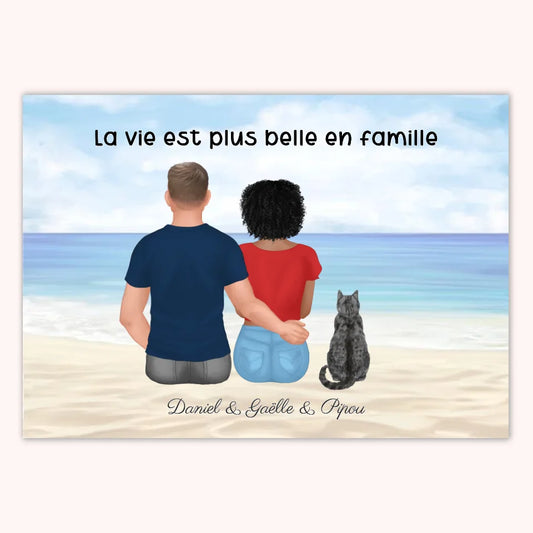 Affiche Personnalisée - Couple & Animaux Chat Chien et Lapin