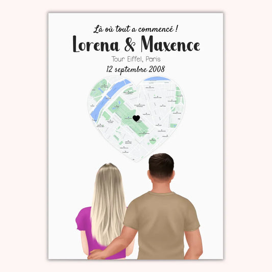 Affiche Personnalisée - Couple Lieu Première Rencontre - Homme et Femme