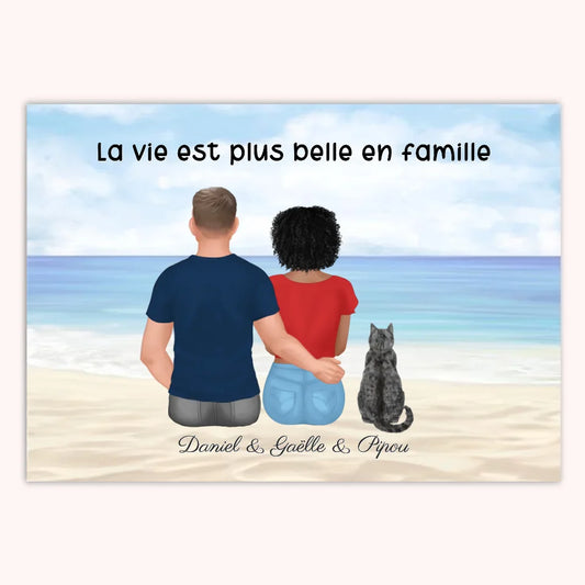 Affiche Personnalisée - Couple & Animaux Chat Chien et Lapin