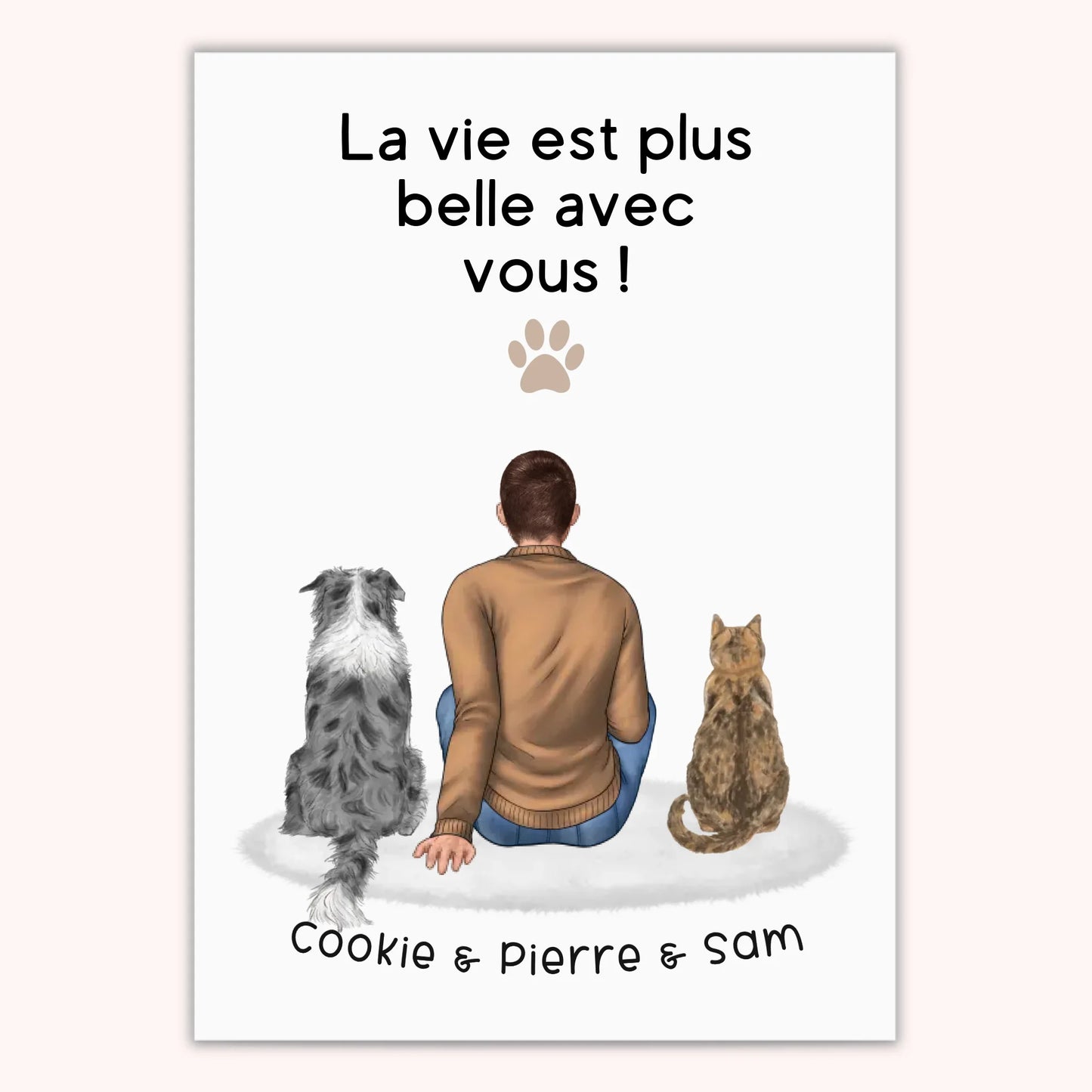 Affiche Personnalisée - Homme et Animaux Chat & Chien