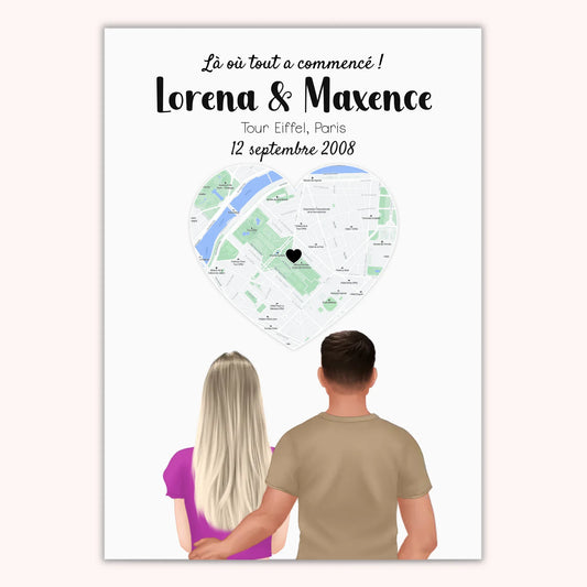 Affiche Personnalisée - Couple Lieu Première Rencontre - Homme et Femme