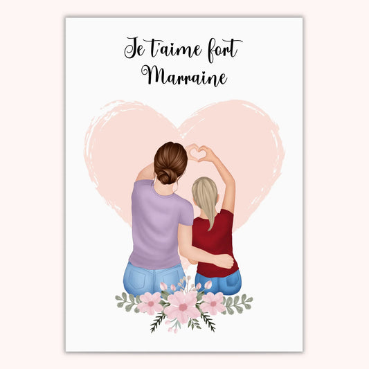 Affiche Personnalisée - Marraine je t'aime fort