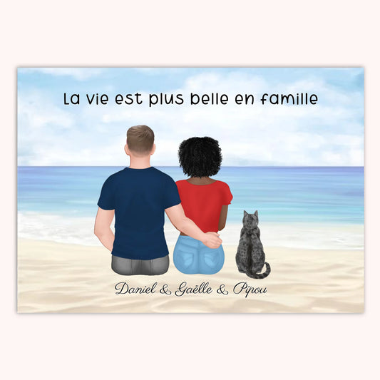 Affiche Personnalisée - Couple & Animaux Chat Chien et Lapin