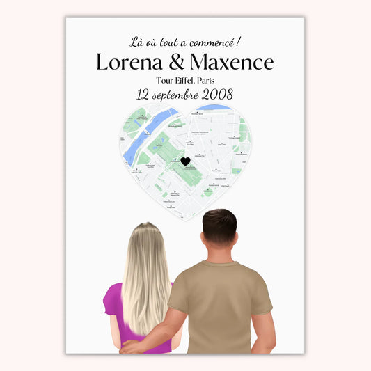 Affiche Personnalisée - Couple Lieu Première Rencontre - Homme et Femme