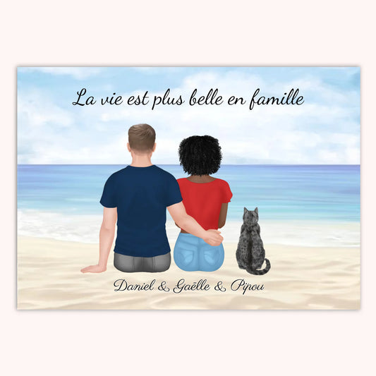 Affiche Personnalisée - Couple & Animaux Chat Chien et Lapin