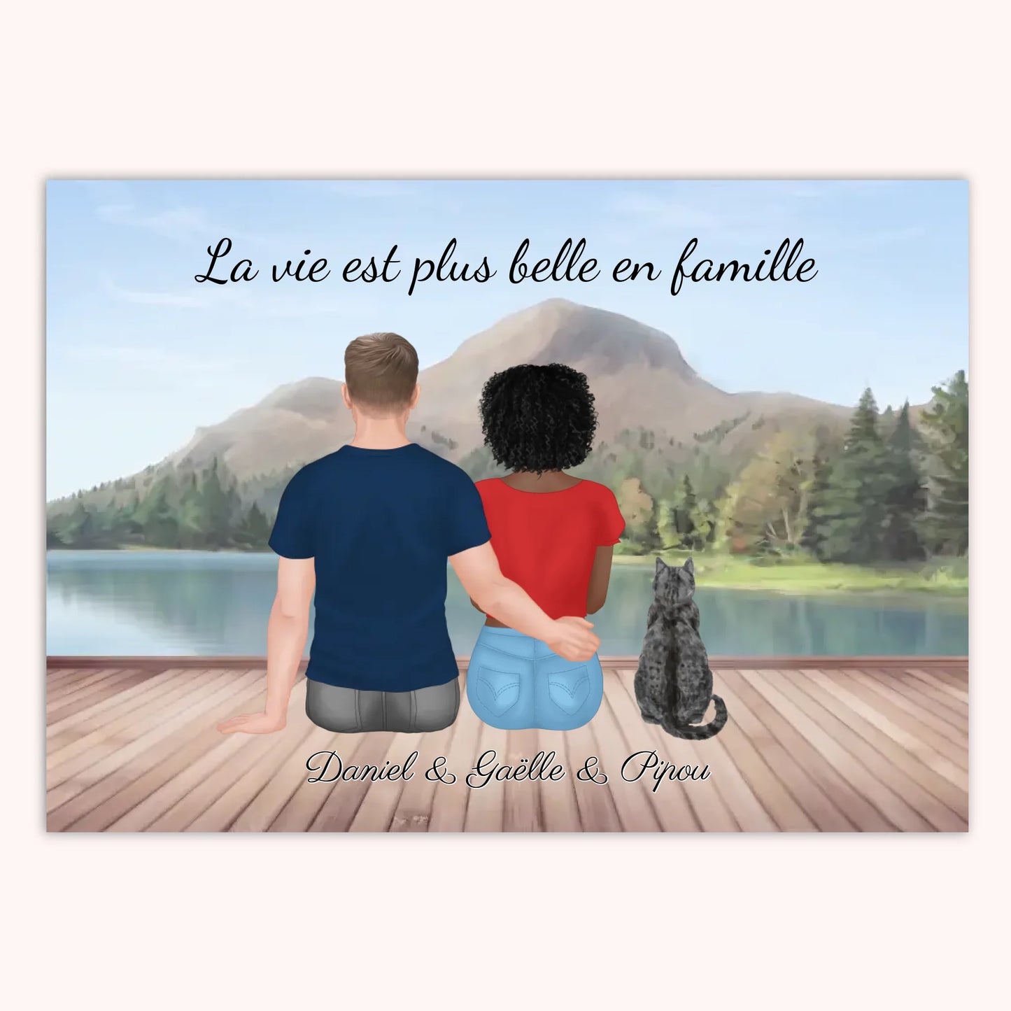 Affiche Personnalisée - Couple & Animaux Chat Chien et Lapin
