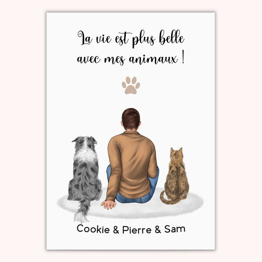 Affiche Personnalisée - Homme et Animaux Chat & Chien