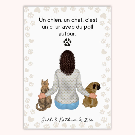 Affiche Personnalisée - Femme et Animaux Chat & Chien